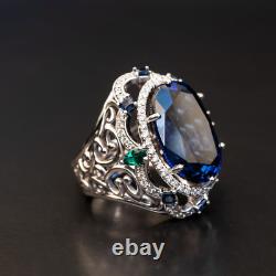5.50 Ct Natural Diamond Oval Sapphire Wedding Ring 14K White Gold Over Mans