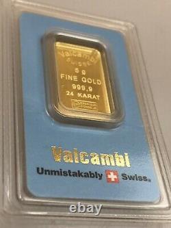 5 Gram Valcambi Suisse Bar Assay Certificate 24 Karat Fine Gold 999.9 247205