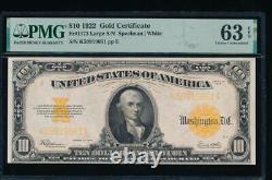 AC Fr 1173 1922 $10 Gold Certificate PMG 63 EPQ Uncirculated