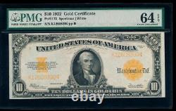 AC Fr 1173 1922 $10 Gold Certificate PMG 64 EPQ Uncirculated