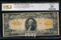 AC Fr 1187 1922 $20 Gold Certificate PCGS 20