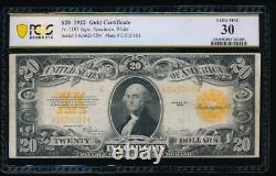 AC Fr 1187 1922 $20 Gold Certificate PCGS 30