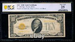 AC Fr 2400 1928 $10 Gold Certificate PCGS 25