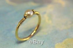 ANTIQUE ENGLISH 18K GOLD NEO-EGYPTIAN NATURAL PEARL RING with CERTIFICATE c1880