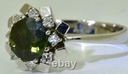 Amazing Art-Deco 14k white gold, 1.41ct Green Sapphire&Diamonds ring+CERTIFICATE