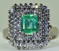 Amazing Art-Deco 18k white gold, Diamonds&1.1ct Emerald cluster ring+CERTIFICATE