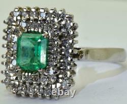 Amazing Art-Deco 18k white gold, Diamonds&1.1ct Emerald cluster ring+CERTIFICATE