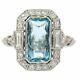 Antique 4.89Carat Emerald Cut Aquamarine Simulated Diamond Vintage Art Deco Ring