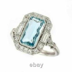 Antique 4.89Carat Emerald Cut Aquamarine Simulated Diamond Vintage Art Deco Ring
