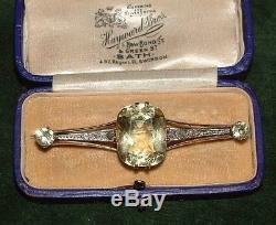 Antique 9ct Gold DIAMOND & 10CT CITRINE Triple Brooch WITH certificate & Boxed