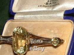 Antique 9ct Gold DIAMOND & 10CT CITRINE Triple Brooch WITH certificate & Boxed