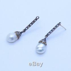 Antique Earrings Natural Baroque Pearls Diamonds 14k Gold GIA Certificate (6663)