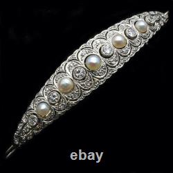 Antique Edwardian Platinum Gold Diamond Pearl Bracelet w Certificate (3546)