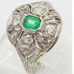 Antique Edwardian Ring Platinum Gold Emerald w Appraisal Certificate (4038)