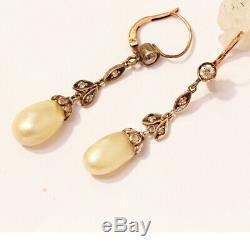 Antique Natural Pearl Earrings Diamonds Silver Gold GIA Certificate (6493)