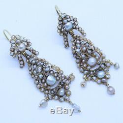 Antique Victorian Earrings 18k Gold Natural Pearls GIA Certificate Bride (6778)