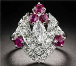 Art Deco 2.45Ct Marquise Cut Lab-Created Diamond Vintage Antique Engagement Ring