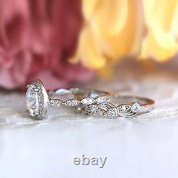 Art Deco 2.46Ct Oval Cut Diamond Halo Engagement Bridal Set Ring 14k White Gold