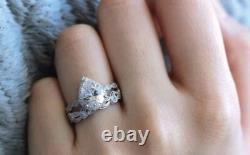 Art Deco 3.00Ct Pear Cut Lab-Created Diamond Halo Vintage Antique Wedding Rings