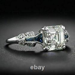 Art Deco Vintage 2.95 Ct Asscher Diamond Engagement Antique Ring 14k White Gold