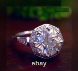 Art Deco Vintage 3.75Ct Round Cut Diamond Engagement Wedding Ring 14k White Gold