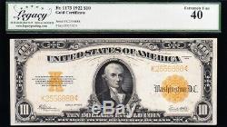 Awesome HIGH GRADE Extremely Fine 1922 $10 GOLD CERTIFICATE! FREE SHIP! 56888