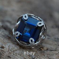 Big Stone 10x14 MM Handmade 100% Natural Sapphire 14K White Gold ring All Size