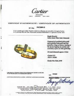 CARTIER Diamond 18k Gold Bangle BRACELET Vintage 1970s Authenticity Certificate