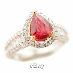 Certificate 1.53ct Pigeog Blood 14k Gold Natural Ruby & Diamond Ring No Heating
