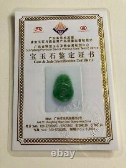 Certificate antique natural jade 14 k. Yellow gold lucky flower pendant