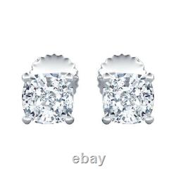 Certified Cushion Cut D/FL Real Moissanite Solitaire 4-Prong Stud Earrings. 925