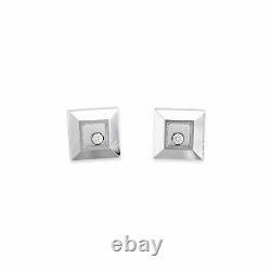 Chopard Happy Diamonds Square Stud Earrings Estate 18k White Gold Certificate