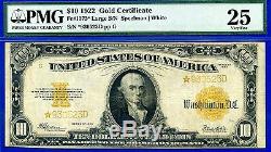 Crazy Rare 1922 $10 Gold Certificate (STAR) PMG Very-Fine 25 # 930523D