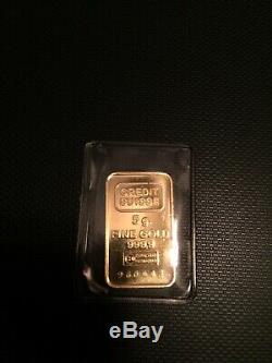 Credit Suisse 5 Gram 999.9 Fine Gold Bar Still Sealed With Certificate
