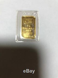Credit Suisse 5g Gram Vintage Fine Gold Bar 999.9 Including Assay Certificate