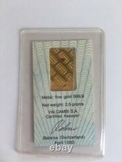 Credit Suisse Zurich 2.5 Grams Fine Gold Bar 999.9 Sealed Assay Certificate