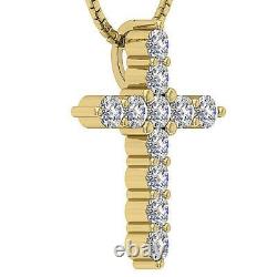 Cross Pendant Necklace VS1 E 0.70 Ct Round Diamond 14K Solid Gold 0.70 Inch