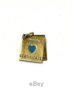 Cute Vintage Solid 14K Yellow Gold Opening Book Birth Certificate Charm Pendant