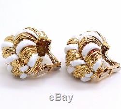 DAVID WEBB 18K Gold White Enamel Clip On Earrings with Certificate of Authenticity
