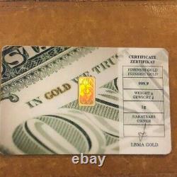 Degussa Karatbar. 9999 Fine Gold 1 Gram Bar Certificate Rare Hologram