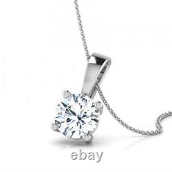 Diamond Pendant Solitaire Necklace Round D Si1 3 Ct + Certificate 18k White Gold