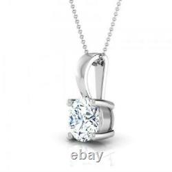 Diamond Pendant Solitaire Necklace Round D Si1 3 Ct + Certificate 18k White Gold