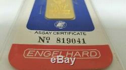 ENGELHARD 1 Ounce Gold Bar 999.9 Fine Gold Assay Certificate #819041