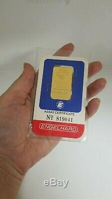 ENGELHARD 1 Ounce Gold Bar 999.9 Fine Gold Assay Certificate #819041