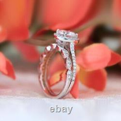 Engagement Set Ring 14K White Gold Plated 5CT Pear Cut Lab Created Moissanite