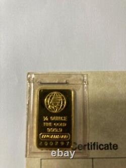 Engelhard 1/4 Ounce 999.9 Gold Bar With Vintage Assay Certificate and Envelope