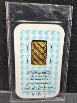Engelhard 1 Gram. 9999 Fine Gold Bar Sealed In Plastic With Assay Certificate