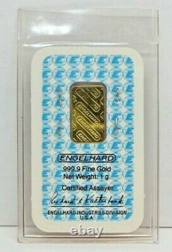Engelhard 1 Gram 999.9 Fine Gold Bar in Assay Certificate G1876 Sealed M1485