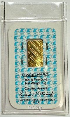 Engelhard 1 Gram Fine Gold. 9999 Bar with Assay Certificate No. E8683 (Sealed)
