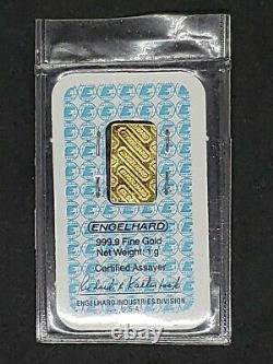 Engelhard 1 Gram Fine Gold. 9999 Bar with Assay Certificate No. J4561 (Sealed)